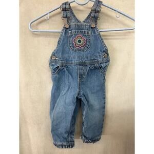 Oshkosh B’gosh 9 months Girls Vestbak Overalls Embroidered Floral Pocket Retro